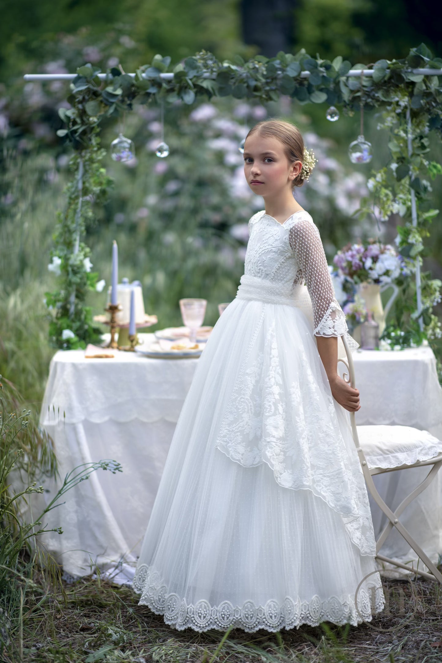 2702 GARDENIA Vestido Comunión Tul Bordado