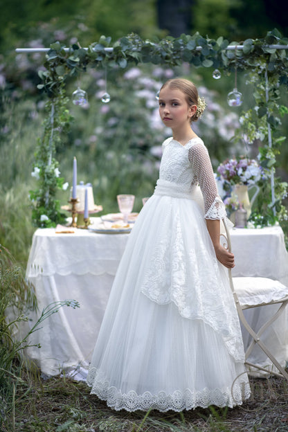 2702 GARDENIA Vestido Comunión Tul Bordado
