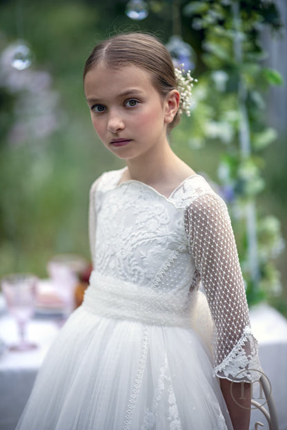 2702 GARDENIA Vestido Comunión Tul Bordado