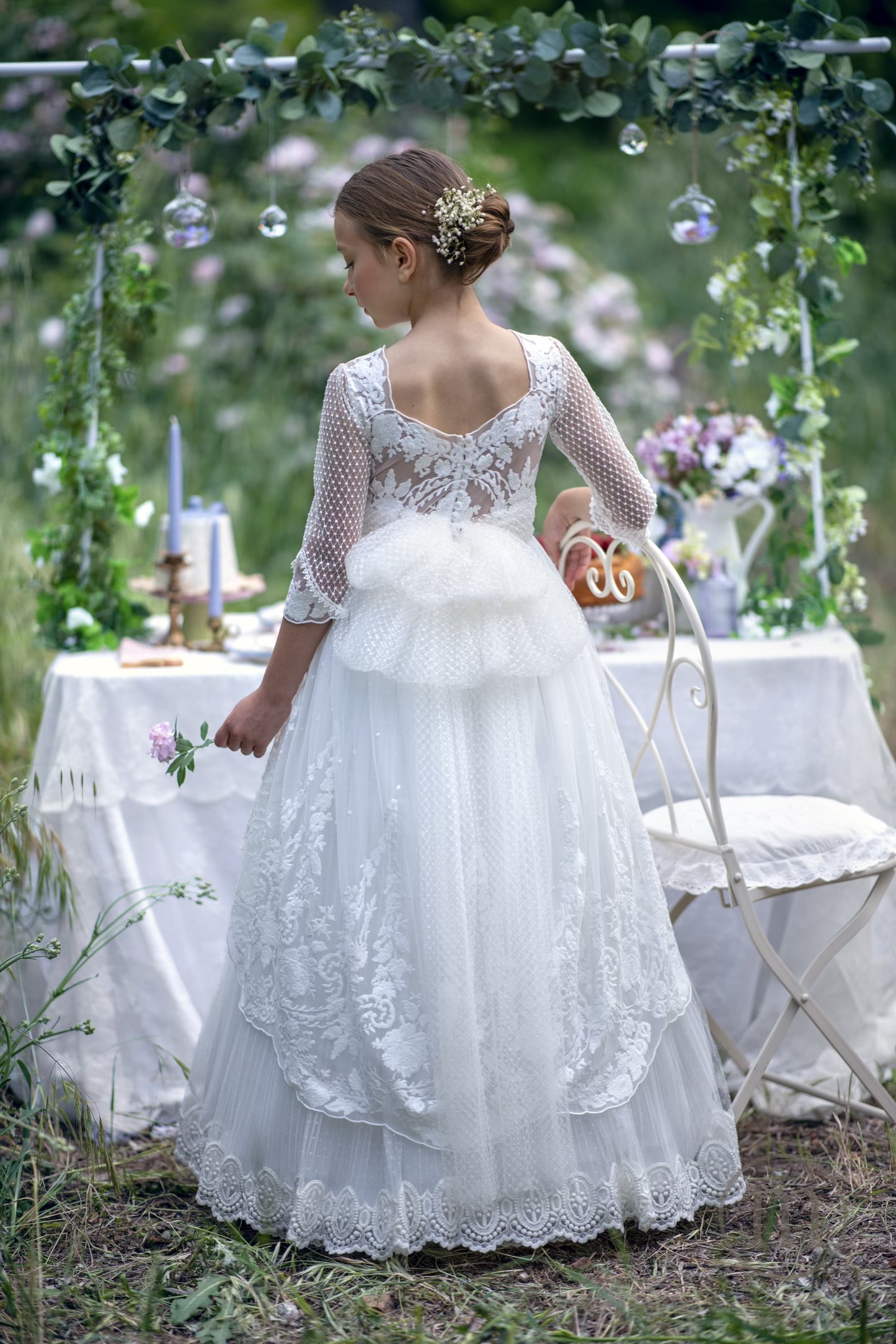 2702 GARDENIA Vestido Comunión Tul Bordado