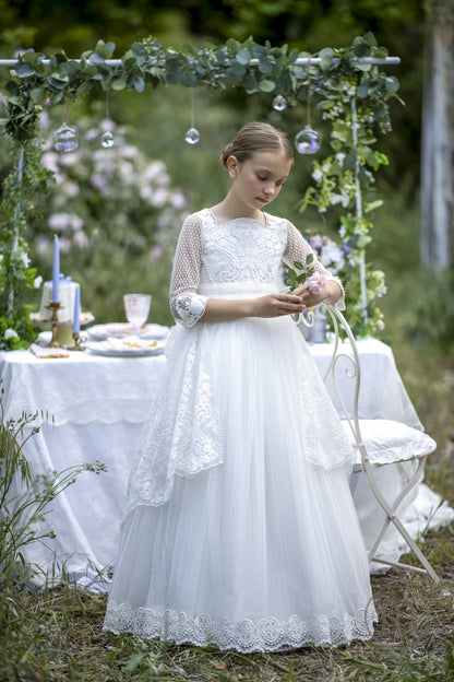 2702 GARDENIA Vestido Comunión Tul Bordado