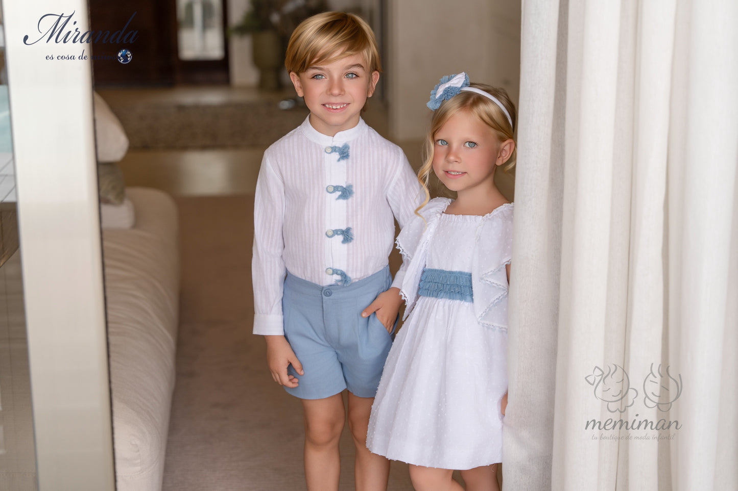 Chemise garçon 39-0228-2 avec cordon de serrage bleu 