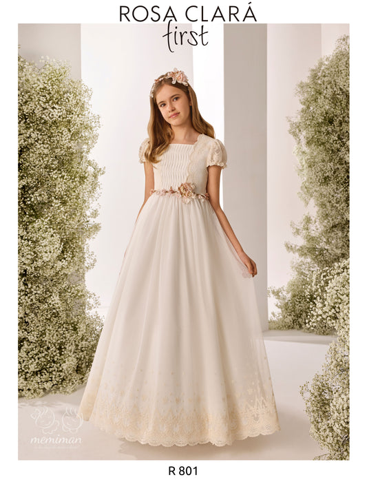Robe de communion en tulle brodé R801 