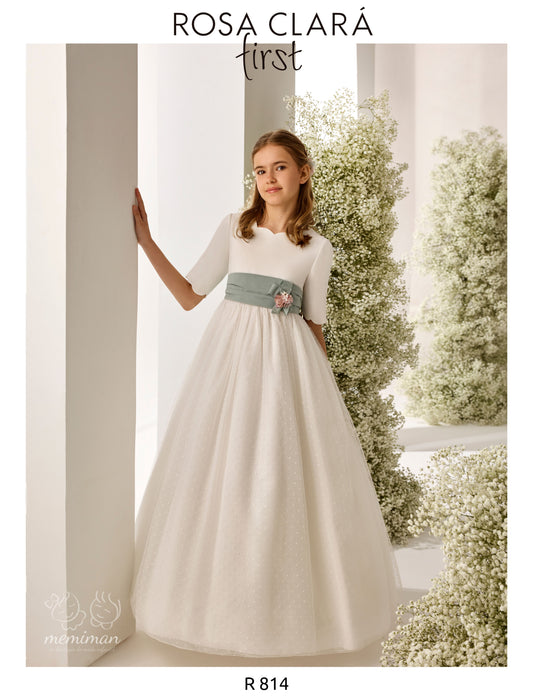 Robe de communion R814 en crêpe et tulle 