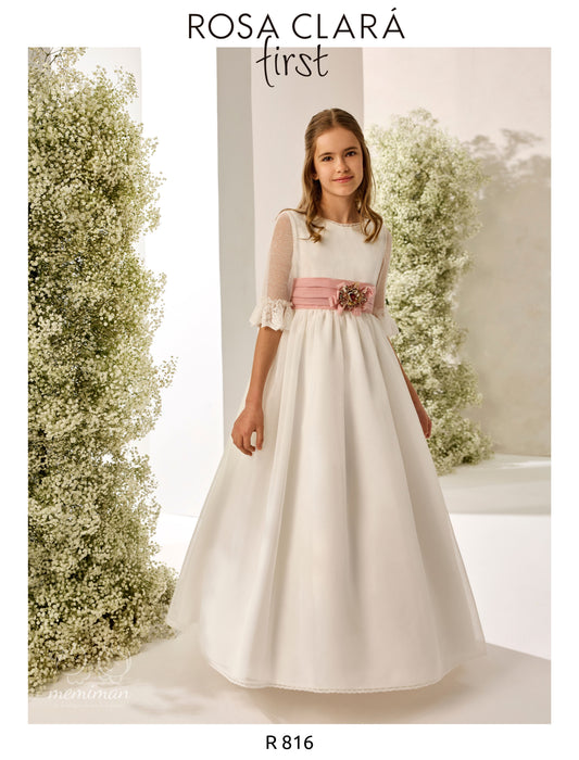 Robe de communion rustique en organza R816 