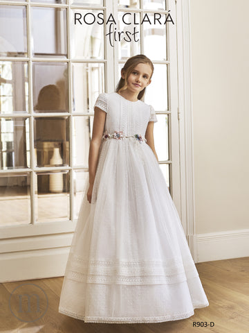 R903 Vestido Comunión Clásico Tul Bodoques