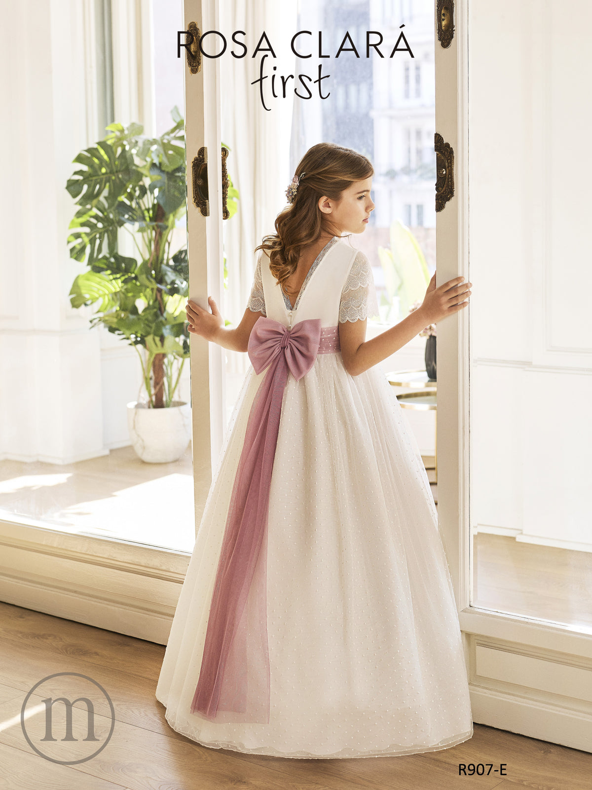 R907 Vestido Comunión Romántico Tul Bodoques