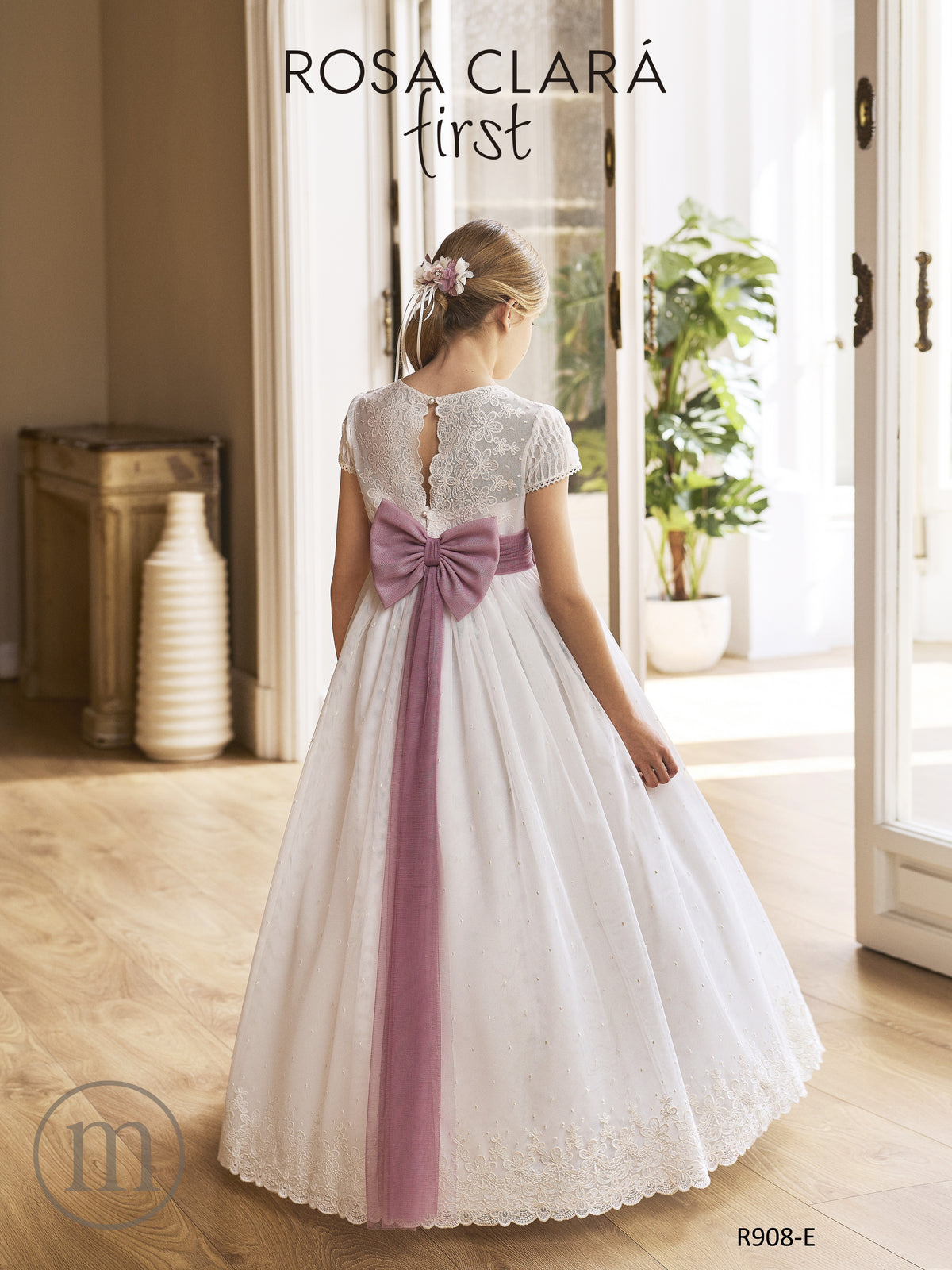 R908 Vestido Comunión Romántico Tul Bordado