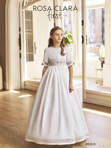 R910 Vestido Comunión Romántico Crepe Rayado