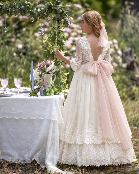 2707 HORTENSIA Vestido de Comunhão em Tule Bordado