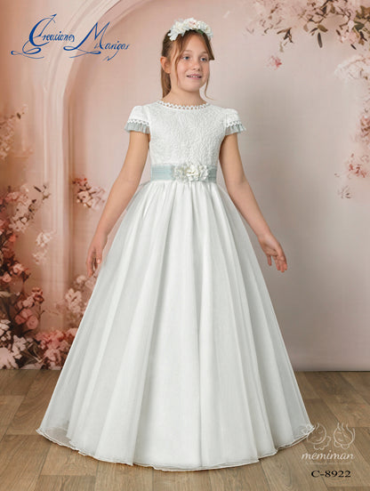 C8922 Embroidered Chiffon Communion Dress 