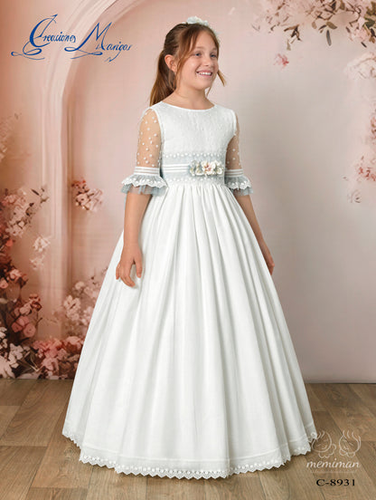 C8931 Vestido Comunión Gasa Bordada