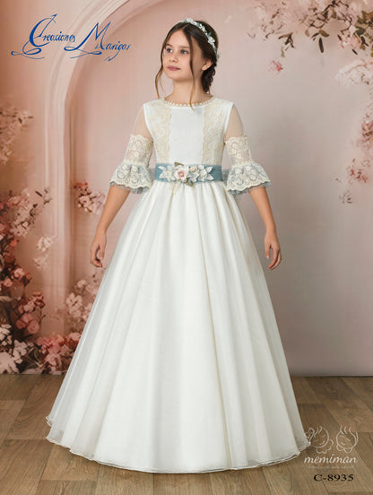 C8935 Embroidered Chiffon Tulle Communion Dress 