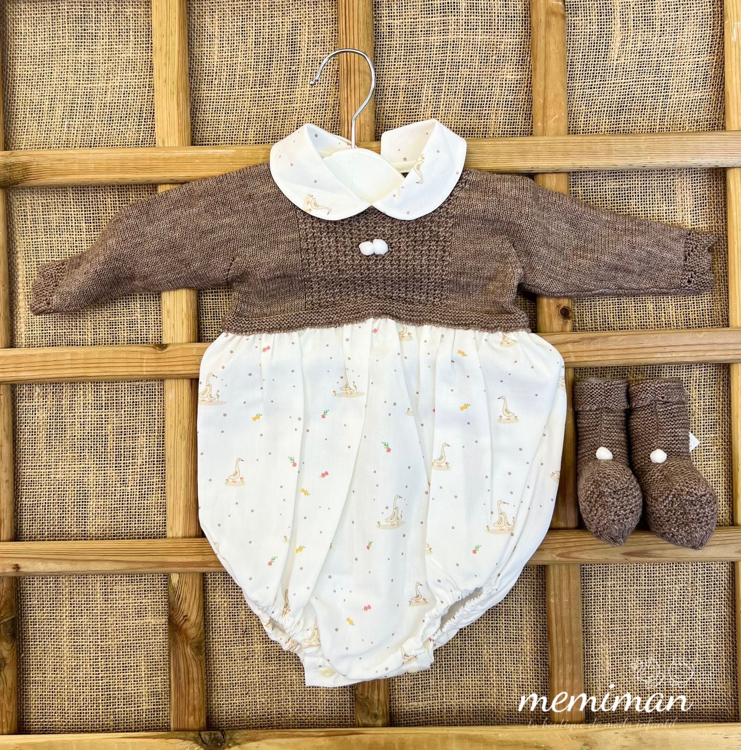 252-4595 Combinaison tricotée avec tissu en oie 