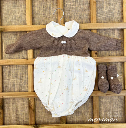 252-4595 Combinaison tricotée avec tissu en oie 