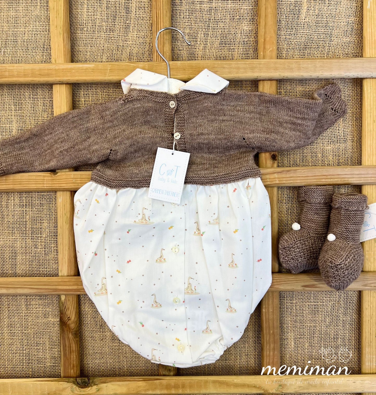 252-4595 Combinaison tricotée avec tissu en oie 