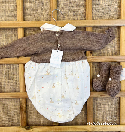 252-4595 Combinaison tricotée avec tissu en oie 