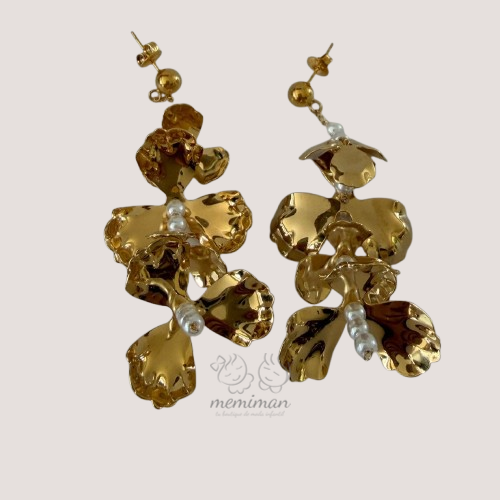 Pendientes CASCADA FLORES Y PERLAS