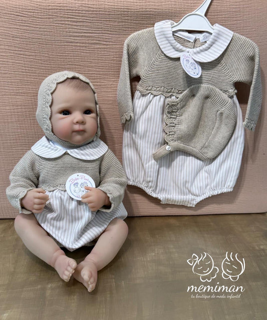 25456 Barboteuse à bonnet perlé 