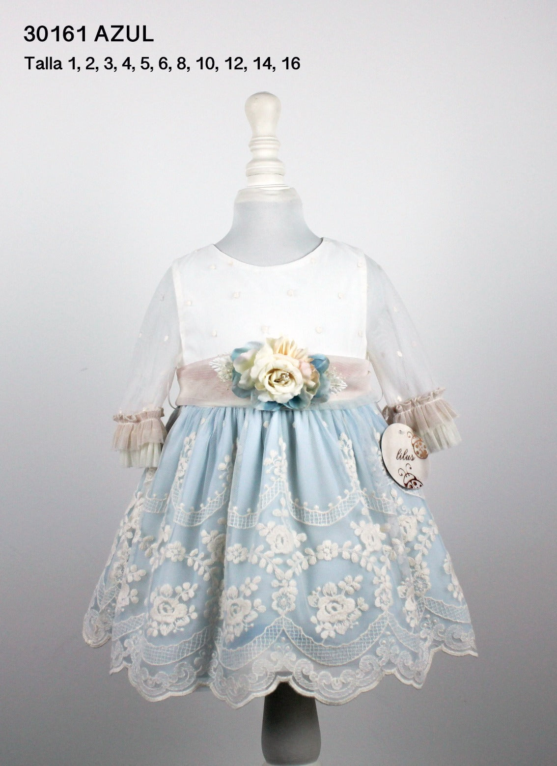 30161 vestido tul bordado falda color azul