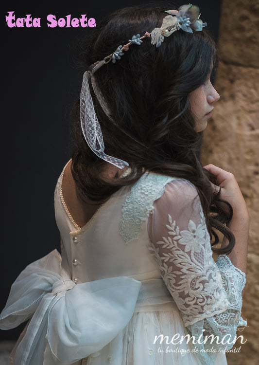 PAMELA Demi-couronne à fleurs roses et bleues